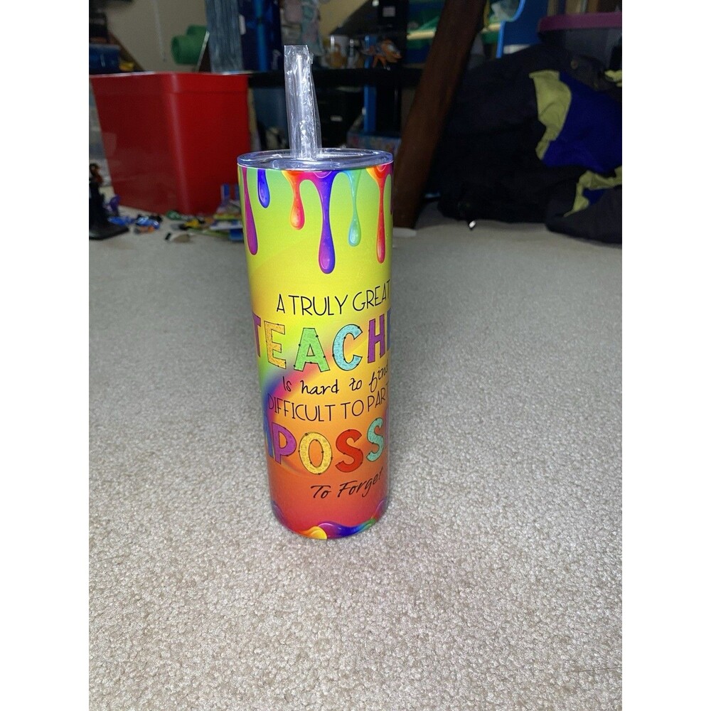 New Zonegrace Rainbow Teacher Appreciation 20oz Skinny Tumbler With Straw &Brush